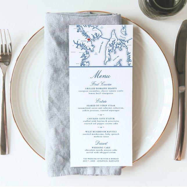 Menú Mapa de Annapolis Maryland Boda elegante (These Annapolis map wedding menus are perfect for your destination wedding to maryland)