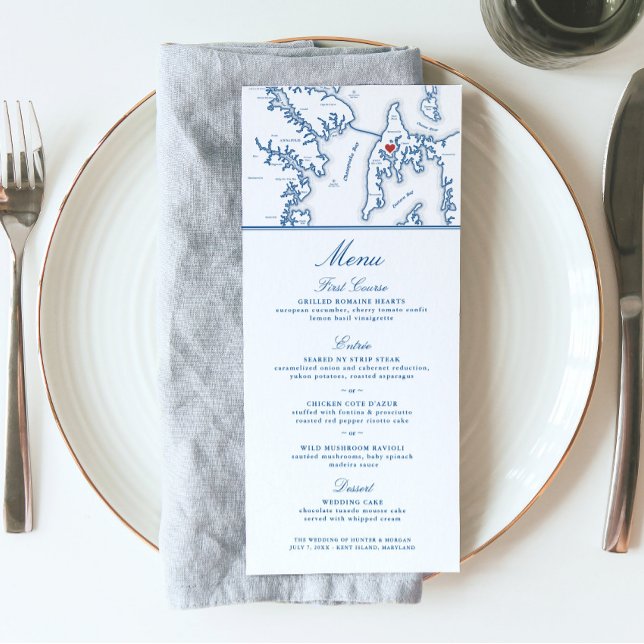 Menú Mapa elegante de la Isla de Kent Mapa de Maryland (These Kent Island wedding menus are perfect for you destination wedding to Kent Island Resort)