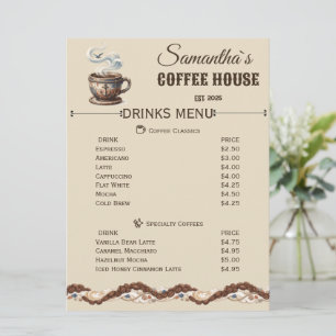 Menú Marca personalizada del Café Costero