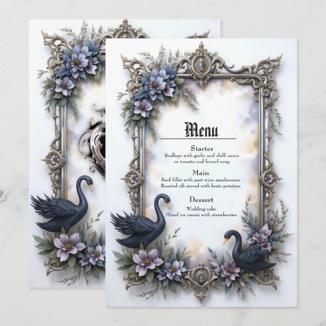 Menú Marco de Boda Cisne Negro – Amor Romántico Gótico (Anverso / Reverso)