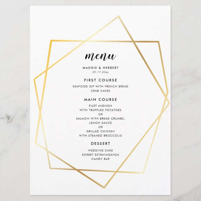 Menú Marco de boda de oro geométrico moderno (Anverso)