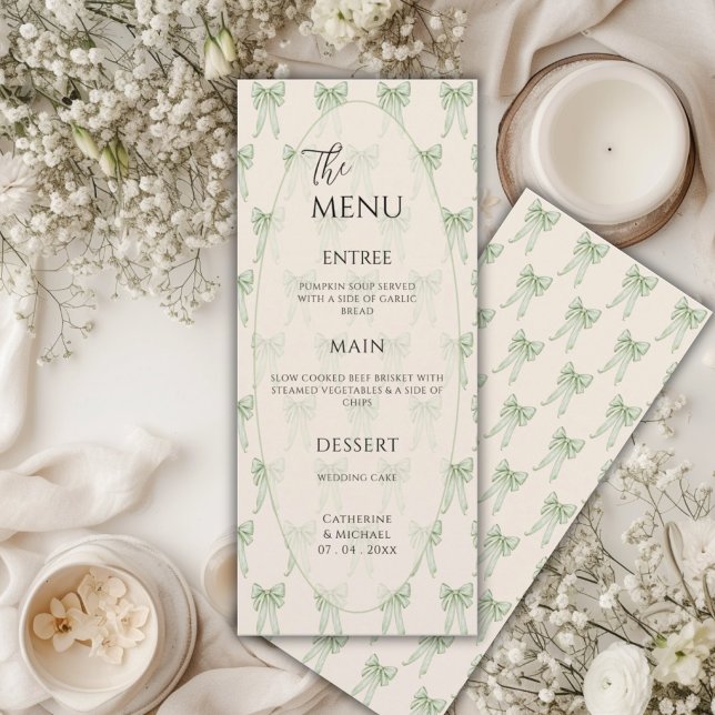 Menú Marco de lazo de cinta verde elegante boda (Subido por el creador)