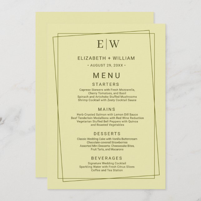 Menú Marco elegante sobre el Boda celestial de monogram (Anverso / Reverso)
