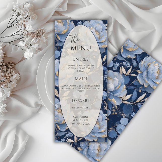 Menú Marco Floral Azul Elegante Boda (Subido por el creador)