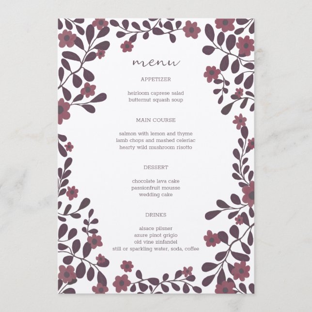 Menú Marco floral de otoño elegante PERSONALIZADO rústi (Anverso)