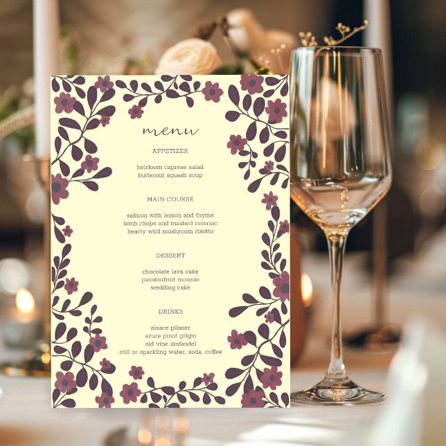 Menú Marco floral de otoño elegante PERSONALIZADO rústi (Fall Floral Frame Elegant Modern Rustic Autumn CUSTOM Wedding Menu
)