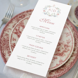 Menú Marco floral Monogramas Bodas religiosos