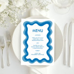 Menú Marco ondulado Moda moderna Personalizado azul Bar<br><div class="desc">Una carta de menú perfecta para un murciélago mitzvah, bar mitzvah u otra celebración judía! ¡La mano hizo un marco ondulado para ti en la parte delantera! ¡TODO PERSONALIZABLE! Haga clic en "Personalizar" para editar el texto. Haga clic en "editar usando la herramienta de diseño" para ajustar las fuentes, colores...</div>