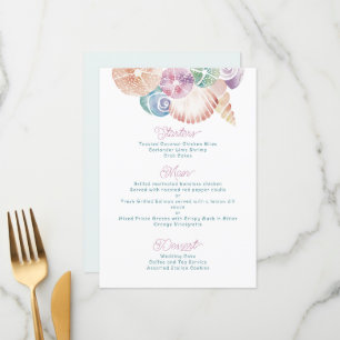 Menú Mares acuarela marinaconchas en azul, Naranja púrp