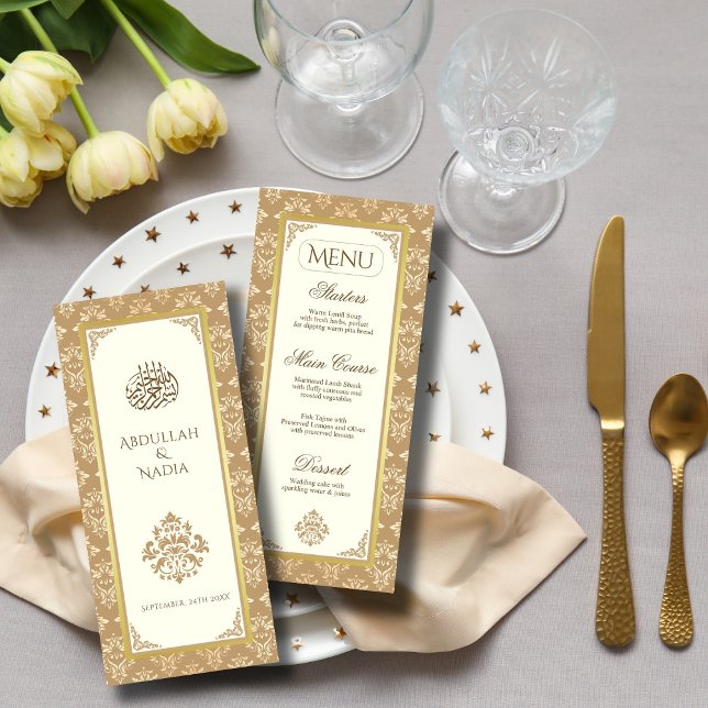 Menú Marfil Gold Damask Elegance Boda musulmán islámico (Subido por el creador)
