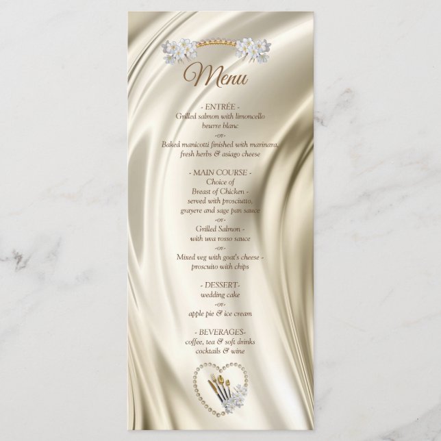 Menú Marfil, Green, Blue, Gold Silk & Pearls (Anverso)