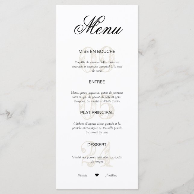Menu mariage  (Anverso)