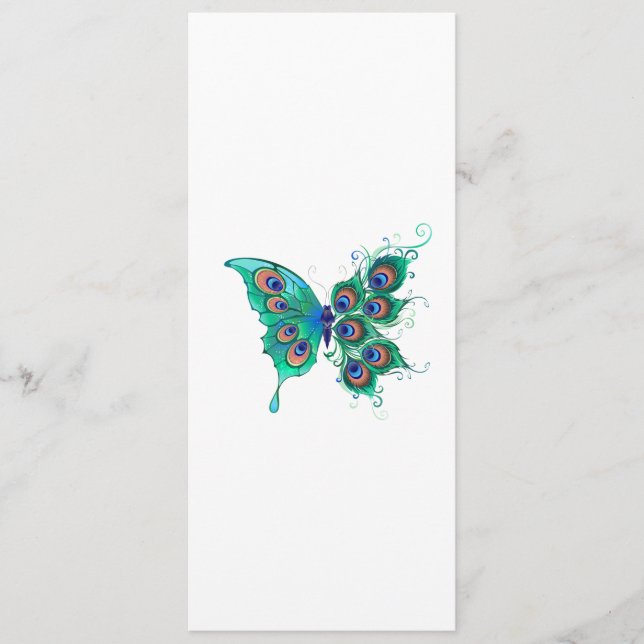 Menú Mariposa con plumas de pavo real verde (Anverso)