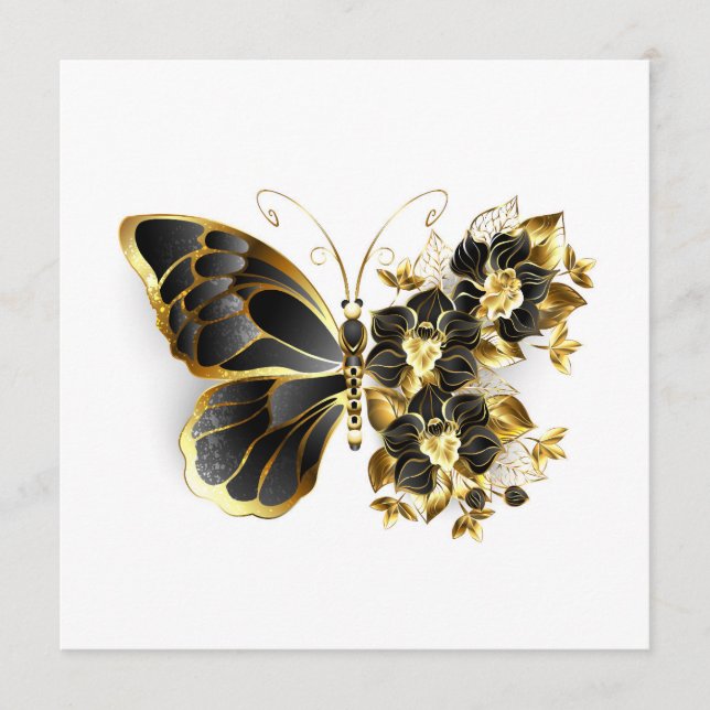 Menú Mariposa de flor de oro con orquídea negra (Anverso)