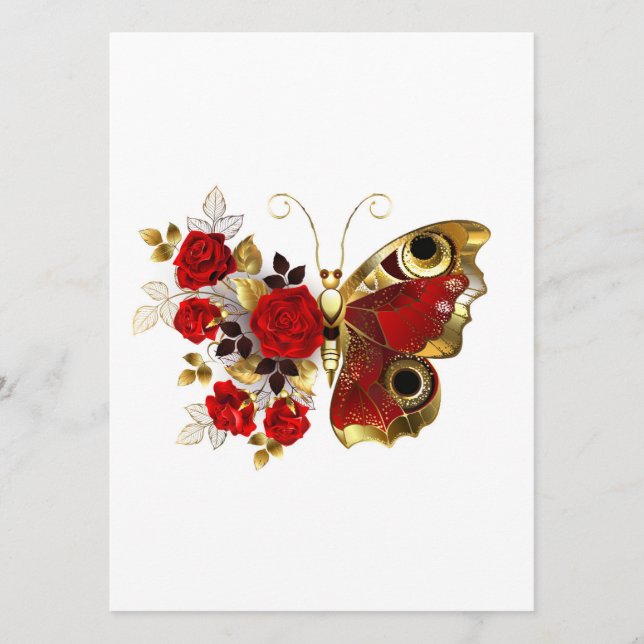 Menú Mariposa de flor roja con rosas rojas (Anverso)