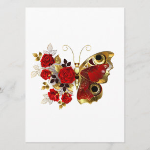 Menú Mariposa de flor roja con rosas rojas