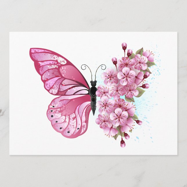 Menú Mariposa de flores con Sakura rosa (Anverso)