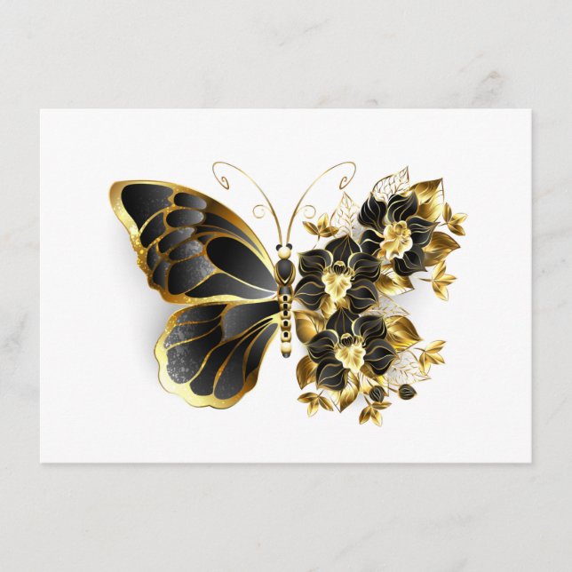 Menú Mariposa de flores de oro con orquídea negra (Anverso)