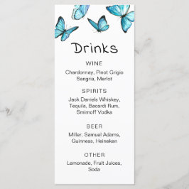 Menú Mariposas de color azul. Elegante bar boda M