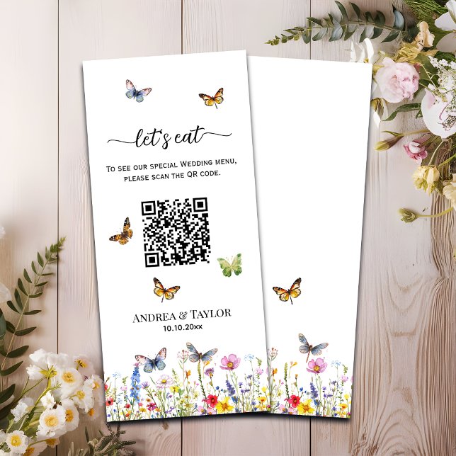 Menú Mariposas Flores Silvestres Elegante Boda de códig (Subido por el creador)