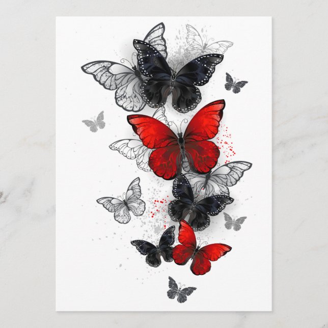 Menú Mariposas Morpho voladoras negras y rojas (Anverso)