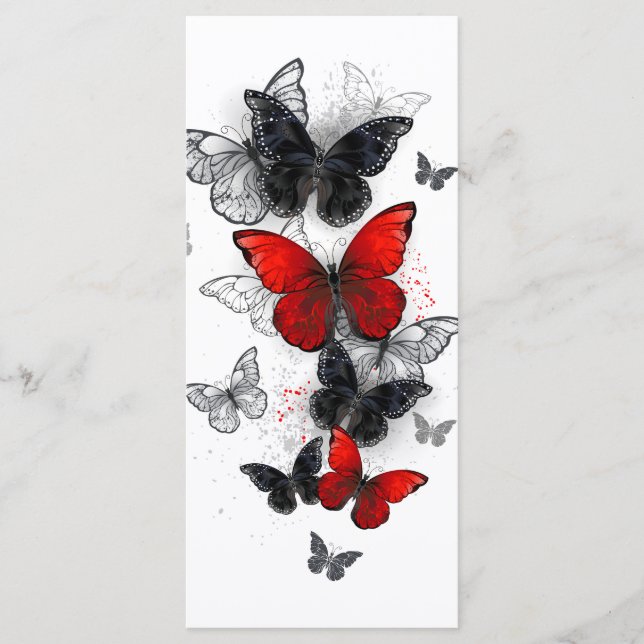 Menú Mariposas Morpho voladoras negras y rojas (Anverso)