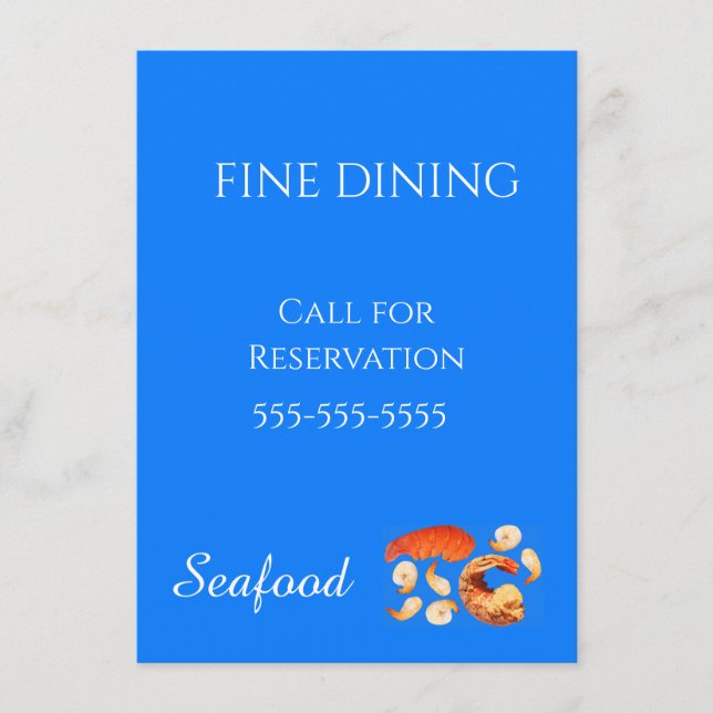 Menú Mariscos de Comedor de Lujo Personalizar Fondo Azu (Anverso)