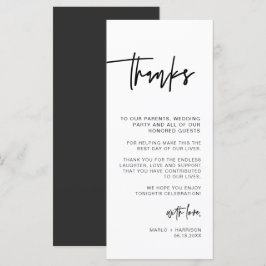 Menú MARLO Negrita contemporánea Boda Mesa Gracias