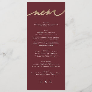 Menú Maroon Elegant Dark Red Plum Burgundy Boda
