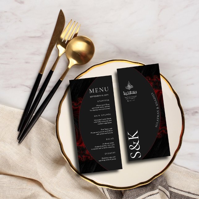 Menú Maroon Minimal Elegant B&W Boda islámico moderno (Subido por el creador)