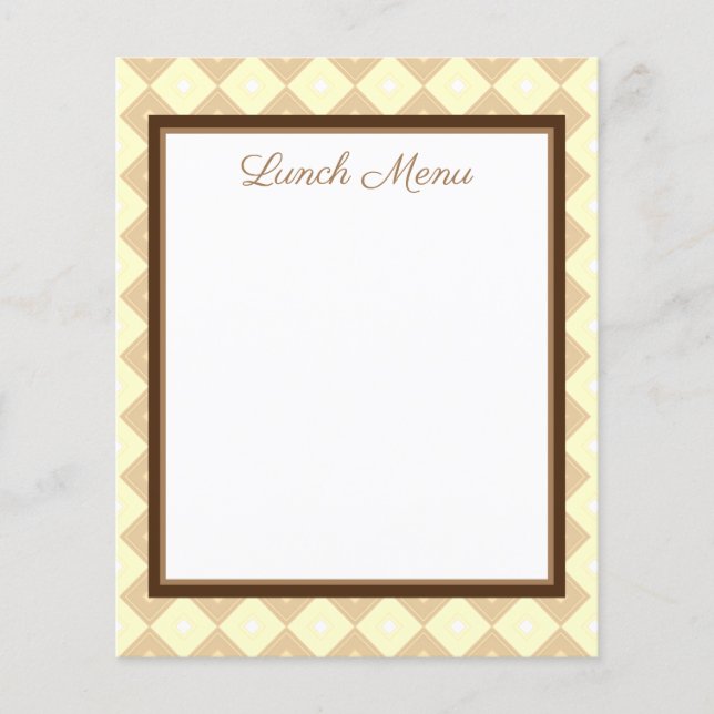 Menú marrón almuerzo y cena en diseño de diamantes (Anverso)