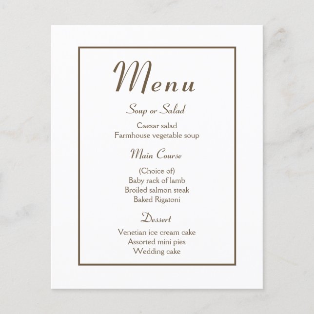 Menú marrón minimalista Elegante fiesta de boda mo (Anverso)