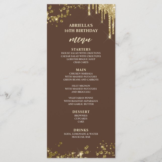 Menú marrón y dorado elegante y divertido (Anverso)