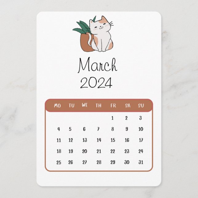 Menú Marzo De 2024 Estar Solo Un Calendario De Gatos Y  (Anverso)