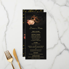 Menú Mascarada elegante con rosa blanca