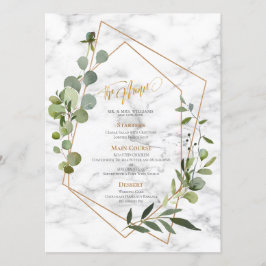 Menú Matrimonio elegante de Eucalipto de Mármol Geométr