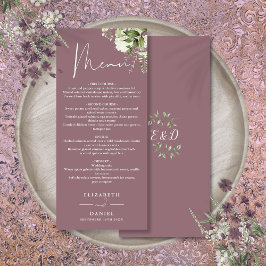 Menú Mauve Floral Greenery Monograma Boda Cena