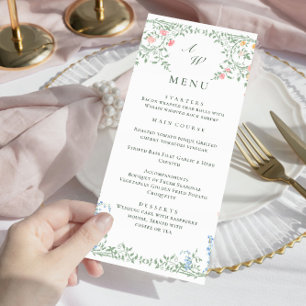 Menú Meadow Pastel Rosas franceses Floral Boda Cena