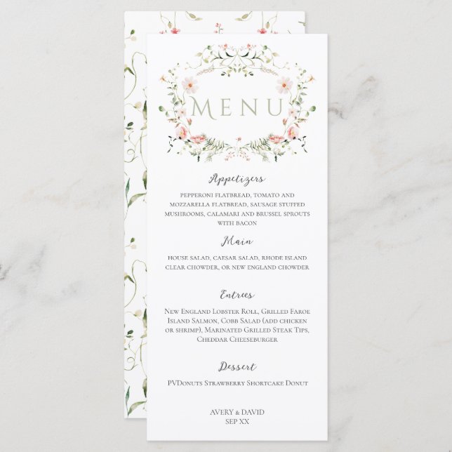 Menú Meadow Wildflower Rustic Boho Boda (Anverso / Reverso)