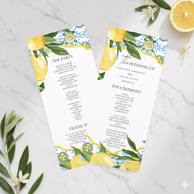 Menú Mediterranean Lemon Wedding Ceremony Program | (Subido por el creador)