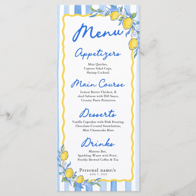 Menú Mediterráneo de Rayas Azules (Anverso)