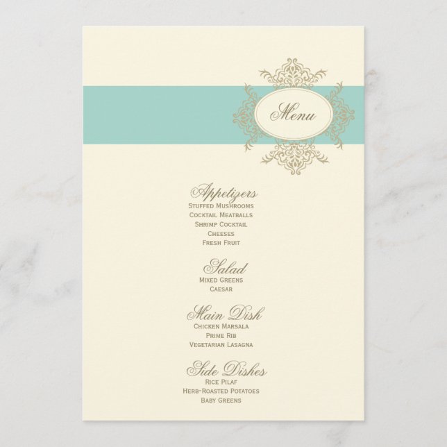 Menú {menú del boda del vintage} (Anverso)