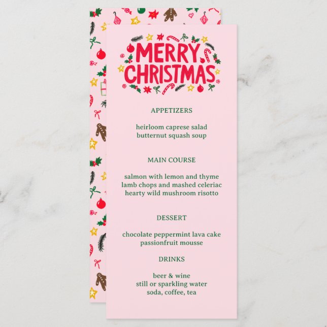 Menú Merry Christmas Cute CUSTOM Holiday Dinner Party (Anverso / Reverso)
