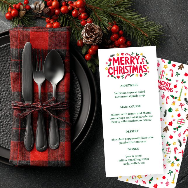 Menú Merry Christmas Cute CUSTOM Holiday Dinner Party (Merry Christmas Cute Doodles CUSTOM Holiday Dinner Party Menu
)