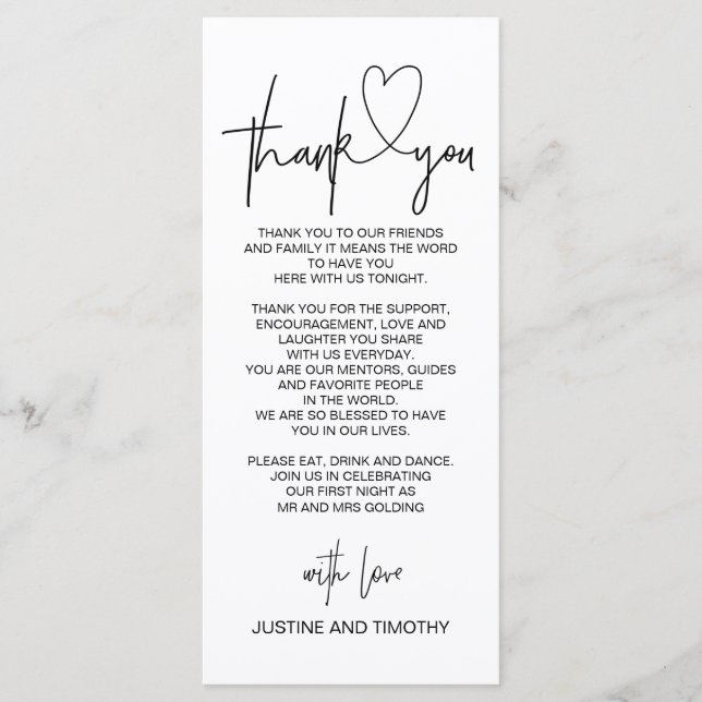 Menú Mesa De Recepción De Bodas Gracias Por El Entorno  (Anverso)