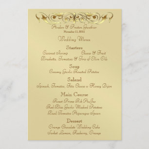 Menú metalizado de la boda de la voluta de la