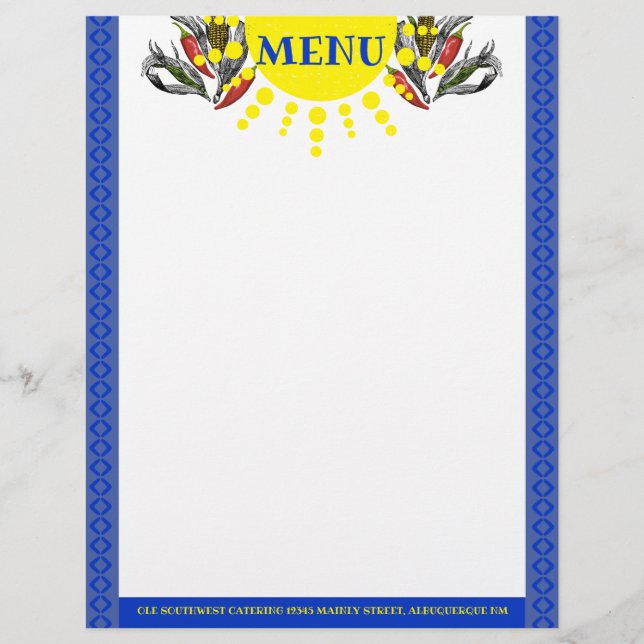 Menú mexicano de chile y pimienta de maíz del suro (Anverso)