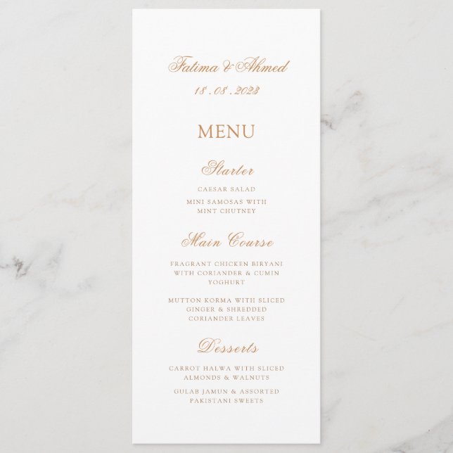 Menú Mínima mesa moderna de Bodas musulmanes de oro bla (Anverso)