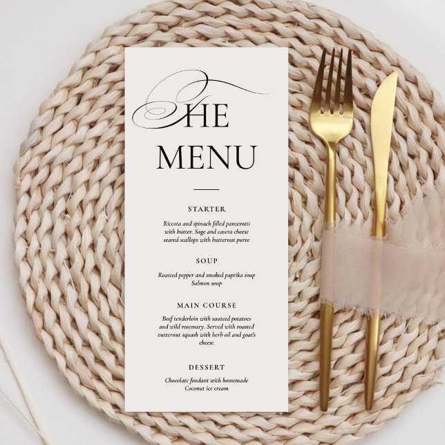 Menú Minimal Caligrafía Negro y Blanco | Cena de Boda (Subido por el creador)