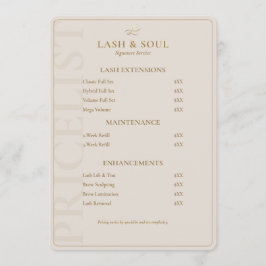 Menú Minimal Lash Tech Sand Brows Artist Price List